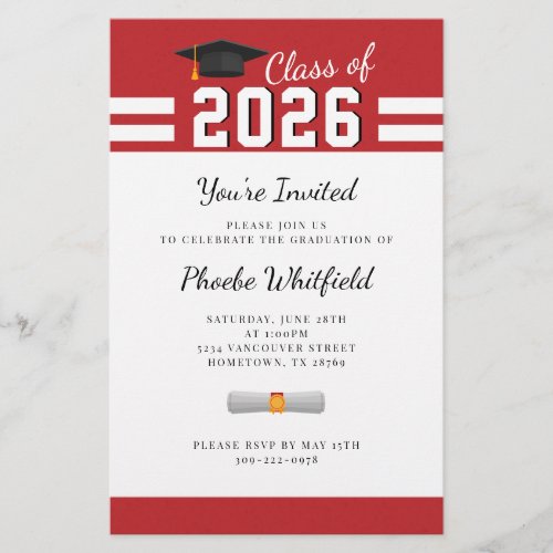 Budget Graduate Red White Graduation Party Stationery