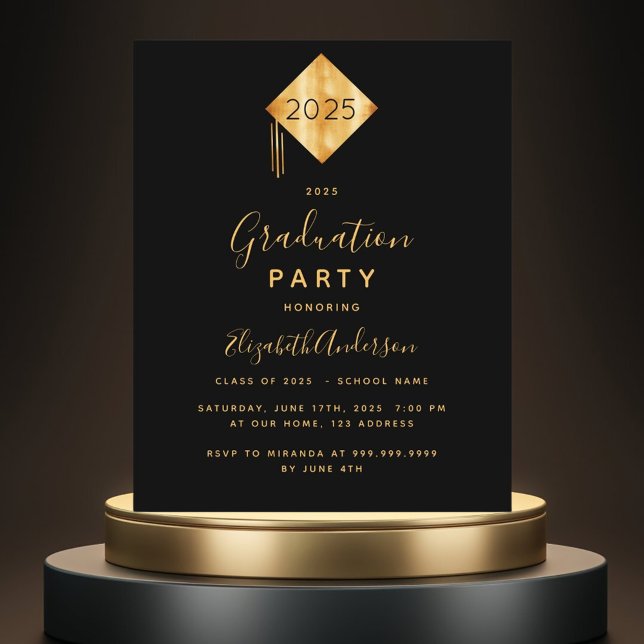 Budget Graduation 2025 party black gold invitation (Creator Uploaded)