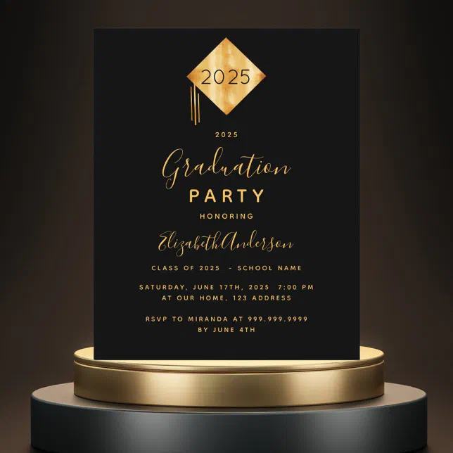 Budget Graduation 2025 party black gold invitation | Zazzle