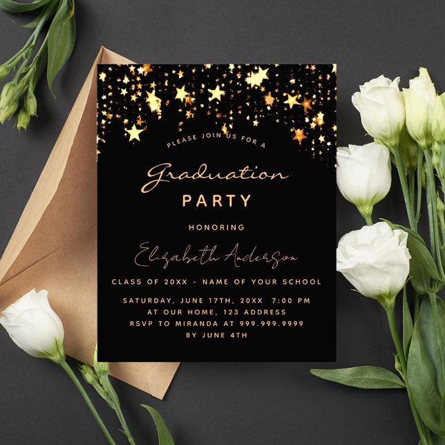 Budget graduation 2026 party black gold stars (Creator Uploaded)