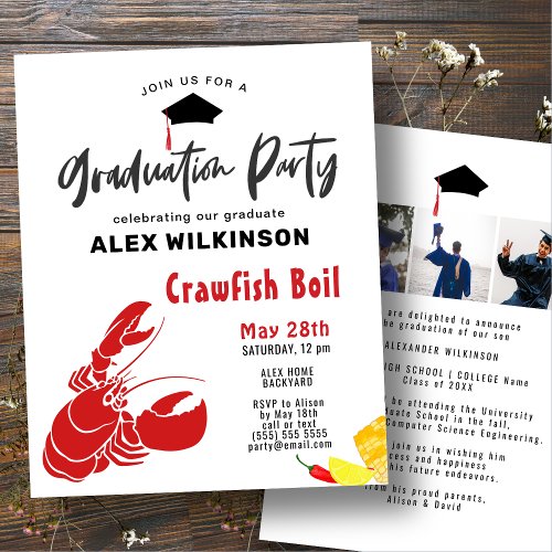 BUDGET Graduation 3 Photo Crawfish Boil Invitation