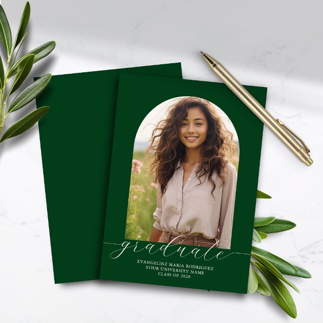 Budget Graduation Announcement Photo Arch Green (Creator Uploaded)