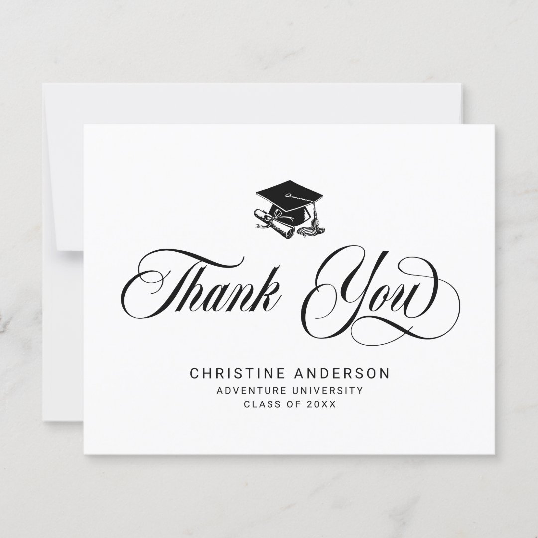 Budget Graduation Black Grad Cap Thank You | Zazzle