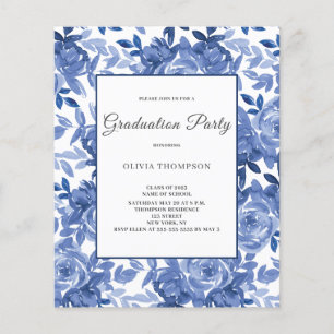 Budget Graduation Blue Floral Party Invitation  Flyer