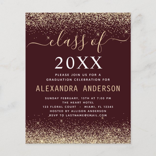 Budget Graduation Burgundy Gold Class of 2022 Flyer (Front)