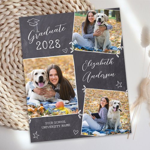 Budget Graduation Chalkboard Doodle 3 Photo Invite