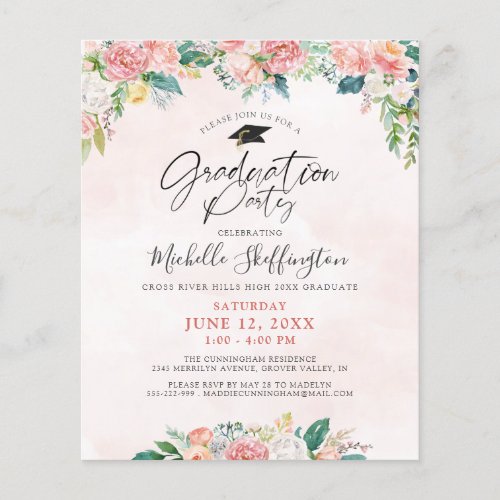 Budget Graduation Elegant Floral Script Invitation