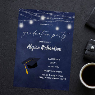 Budget Graduation Hat Chalkboard Party Blue Flyer