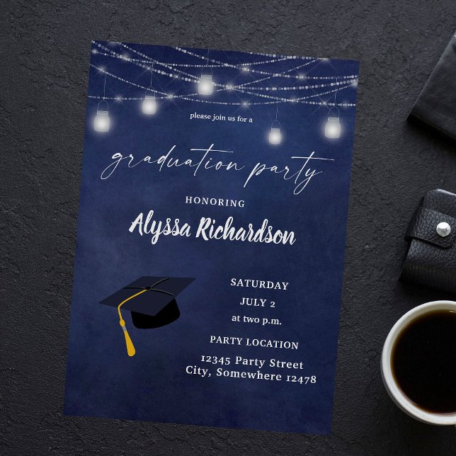 Budget Graduation Hat Chalkboard Party Blue Flyer (Creator Uploaded)