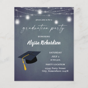 Budget Graduation Hat Chalkboard Party Blue Gray Flyer