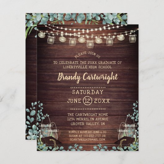 Budget Graduation Lights Eucalyptus Invitation (Front/Back)