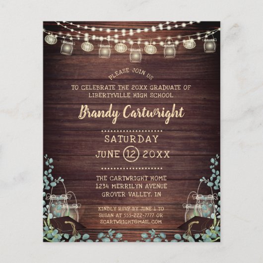 Budget Graduation Lights Eucalyptus Invitation (Front)