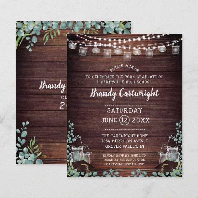 Budget Graduation Lights Greenery Party Invitation (Front/Back)