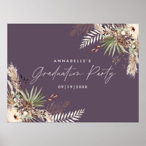 Budget graduation pampas botanical elegant purple  poster