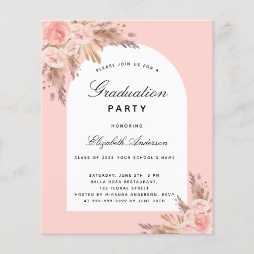 Budget Graduation party blush rose pampas