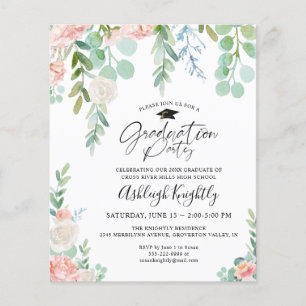 Budget Graduation Party Floral Script Invitation