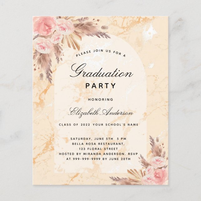 Budget Graduation party pampas grass marble 2025 (Front)