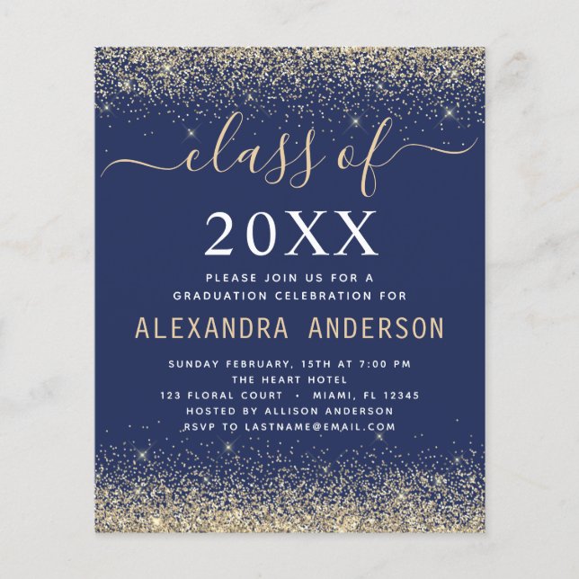 Budget Graduation Photo Gold Navy Blue Class 2023 Flyer (Front)