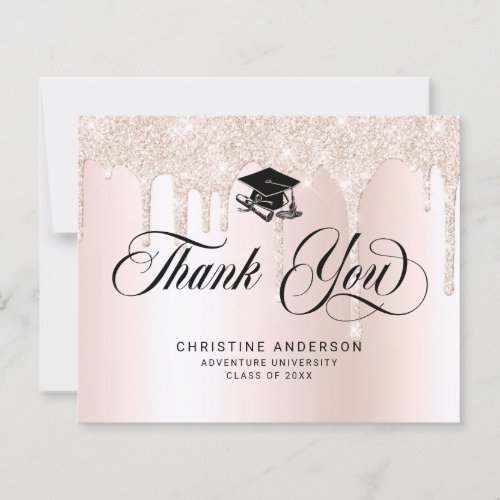 Budget Graduation Pink Glitter Drips Thank You