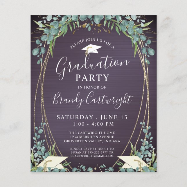 Budget Graduation Purple Botanical Invitation (Front)