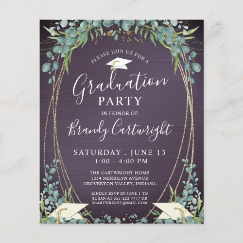 Budget Graduation Purple Botanical Invitation
