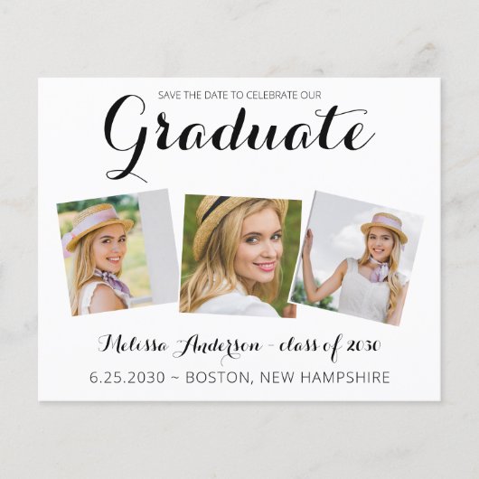 Budget Graduation Save The Date Modern 3 Photo (Front)