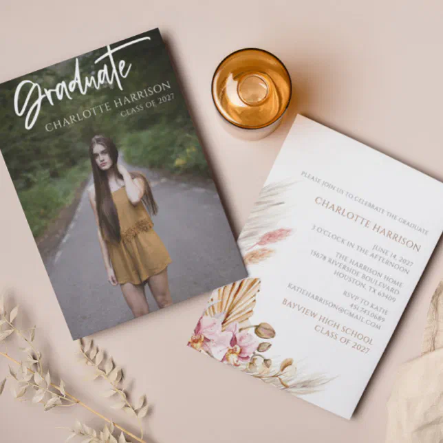 Grad Party Invite Script Budget Graduation Script Photo Party Invitation | Zazzle