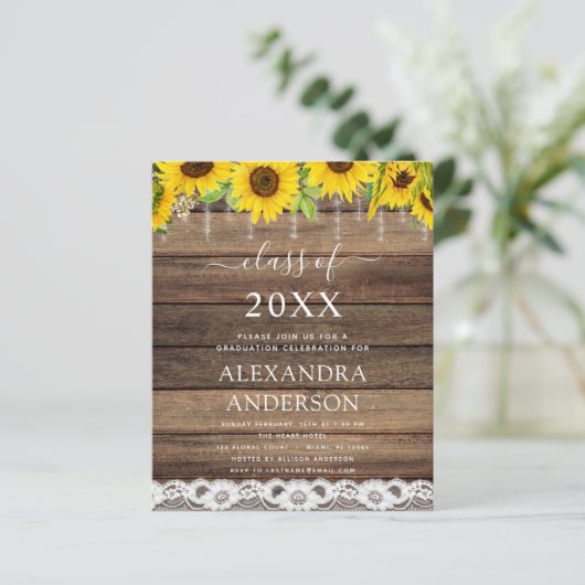 Budget Graduation Sunflower Rustic 2023 Invitation (Standing Front)