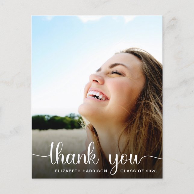 Budget Graduation Thank You White Script Photo (Front)