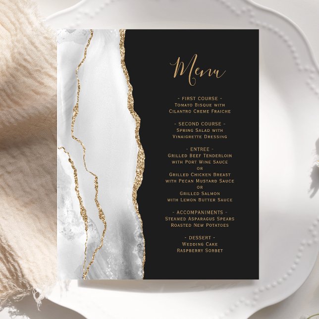 Budget Gray Agate Gold Script Dark Wedding Menu (Creator Uploaded)