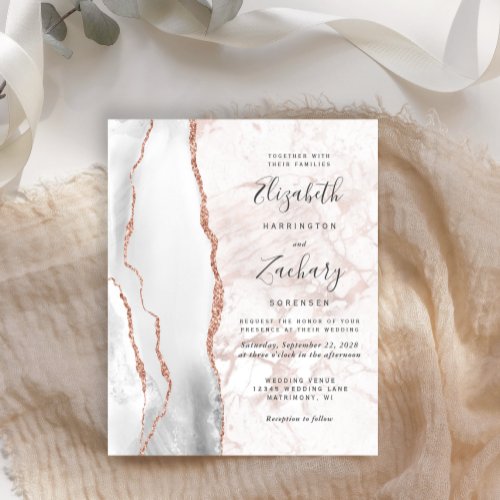 Budget Gray Agate Rose Gold Marble Wedding Invite