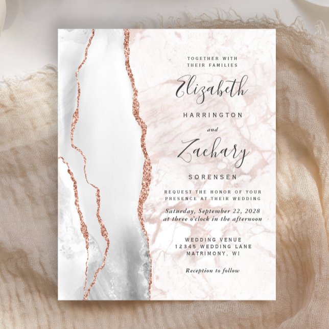 Budget Gray Agate Rose Gold Marble Wedding Invite (Creator Uploaded)