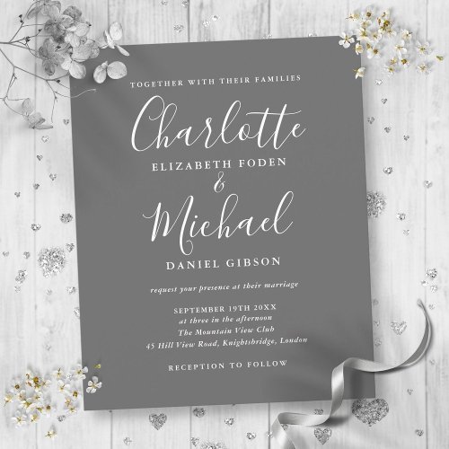 Budget Gray And White Script Wedding Invitation