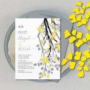 BUDGET Gray and yellow flowers wedding invitation