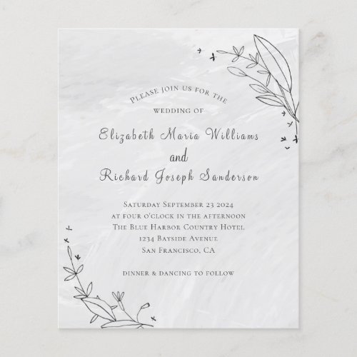 Budget Gray Floral Line Art  Wedding Invitation
