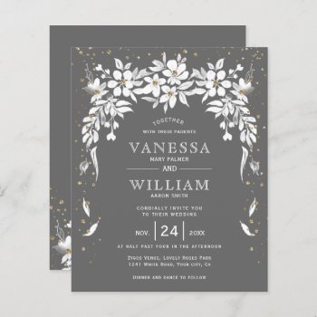 Budget Gray Floral Wedding Invitation by weddings_ at Zazzle