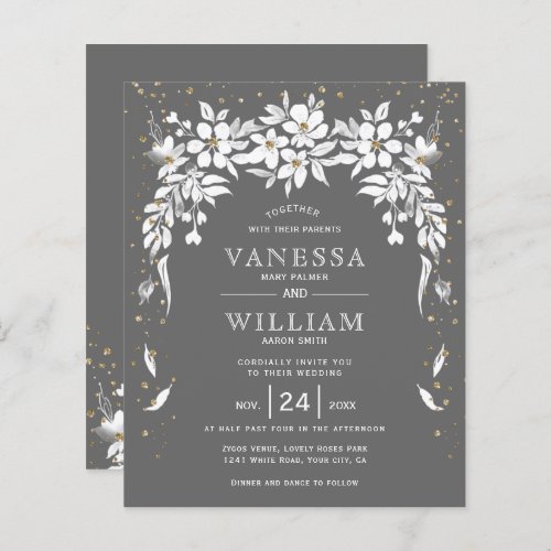 BUDGET gray floral wedding invitation       