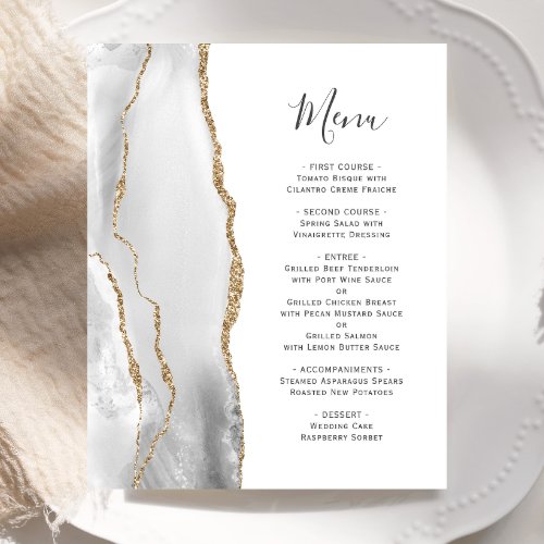 Budget Gray Gold Agate Wedding Menu