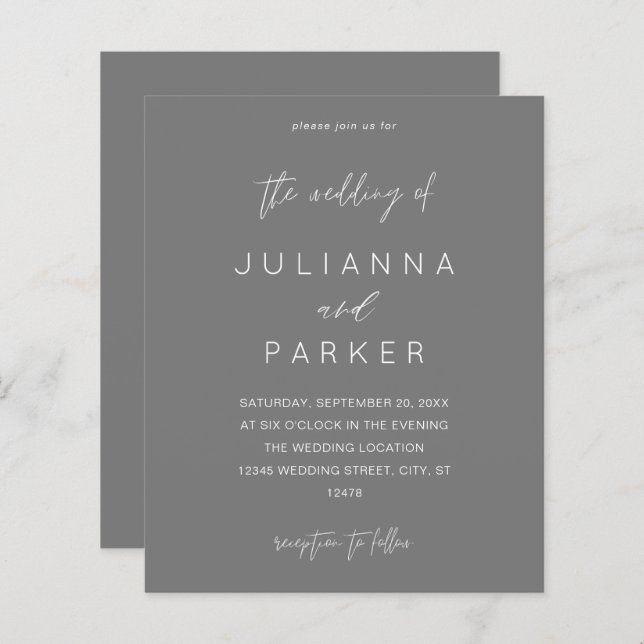 Budget Gray MOD Calligraphy Wedding (Front/Back)