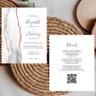 Budget Gray Rose Gold Agate QR Code Wedding Invite