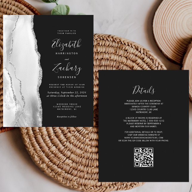 Budget Gray Silver Agate Dark QR Code Wedding (Creator Uploaded)