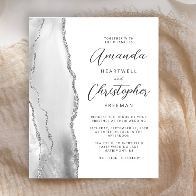 Budget Gray Silver Agate Script Wedding Invitation (Creator Uploaded)