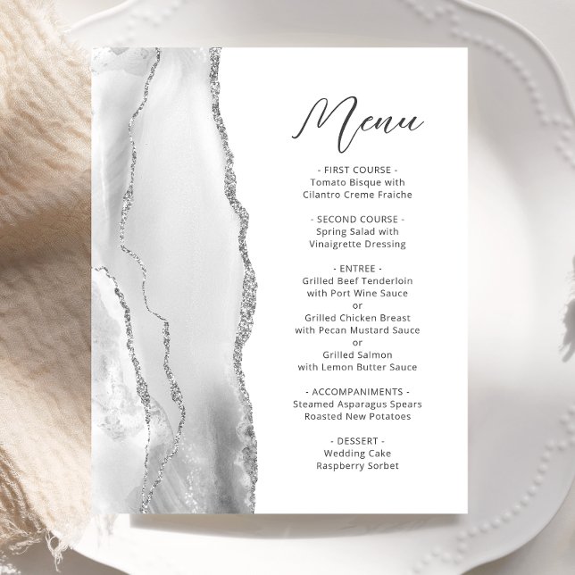 Budget Gray Silver Agate Script Wedding Menu (Creator Uploaded)
