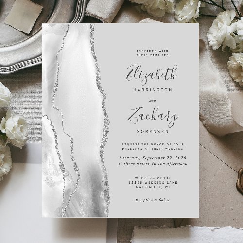 Budget Gray Silver Agate Wedding Invitation