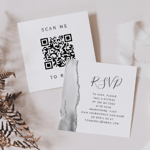 Budget Gray Silver Agate Wedding QR Code RSVP Enclosure Card
