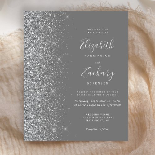 Budget Gray Silver Glitter Wedding Invite