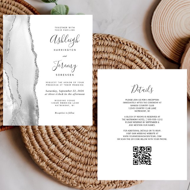 Budget Gray Silver QR Code Wedding Invitation (Creator Uploaded)