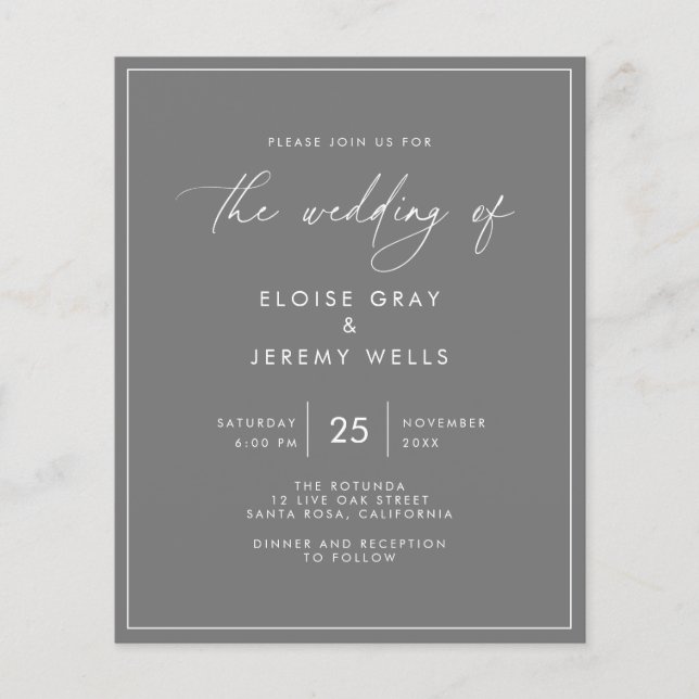 Budget Gray Wedding Invitation  Flyer (Front)