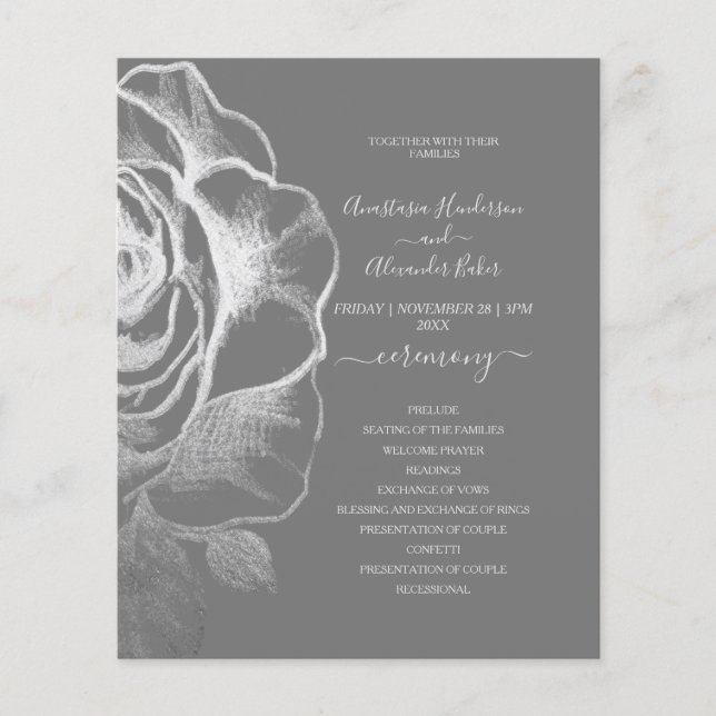 Budget Gray Wedding Program card. Flyer (Front)