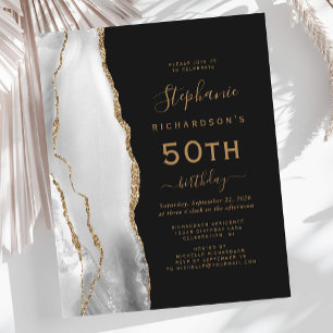 Budget Gray White Gold Agate Dark 50th Birthday